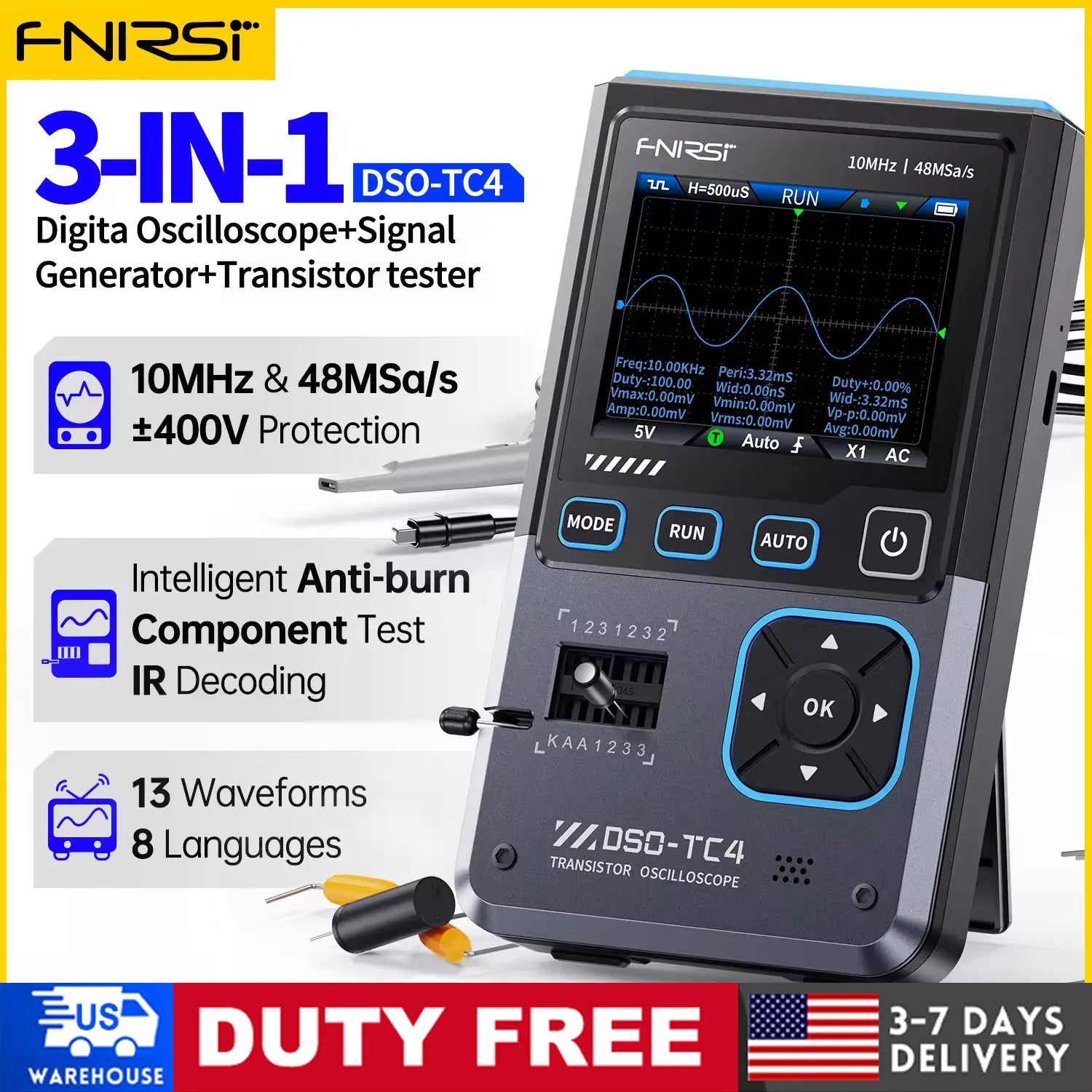 Digital Oscilloscope DSO-TC4 Upgrade 3 in 1  10MHz 48Ms/s Transistor Tester