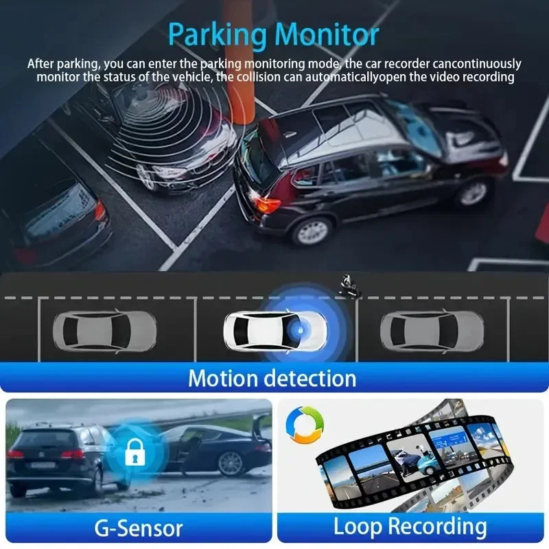 Triple Lens 1080P WiFi Dash Cam with Front, Rear & Cabin Recording, Night Vision