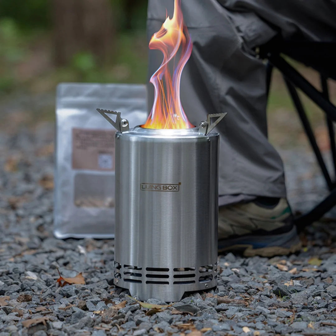 Wood Camping Stove Portable Table Top Fire Pit 6.3" Stainless Steel Smokeless Outdoor Hot Tent Stove Fueled by Pellets or Wood
