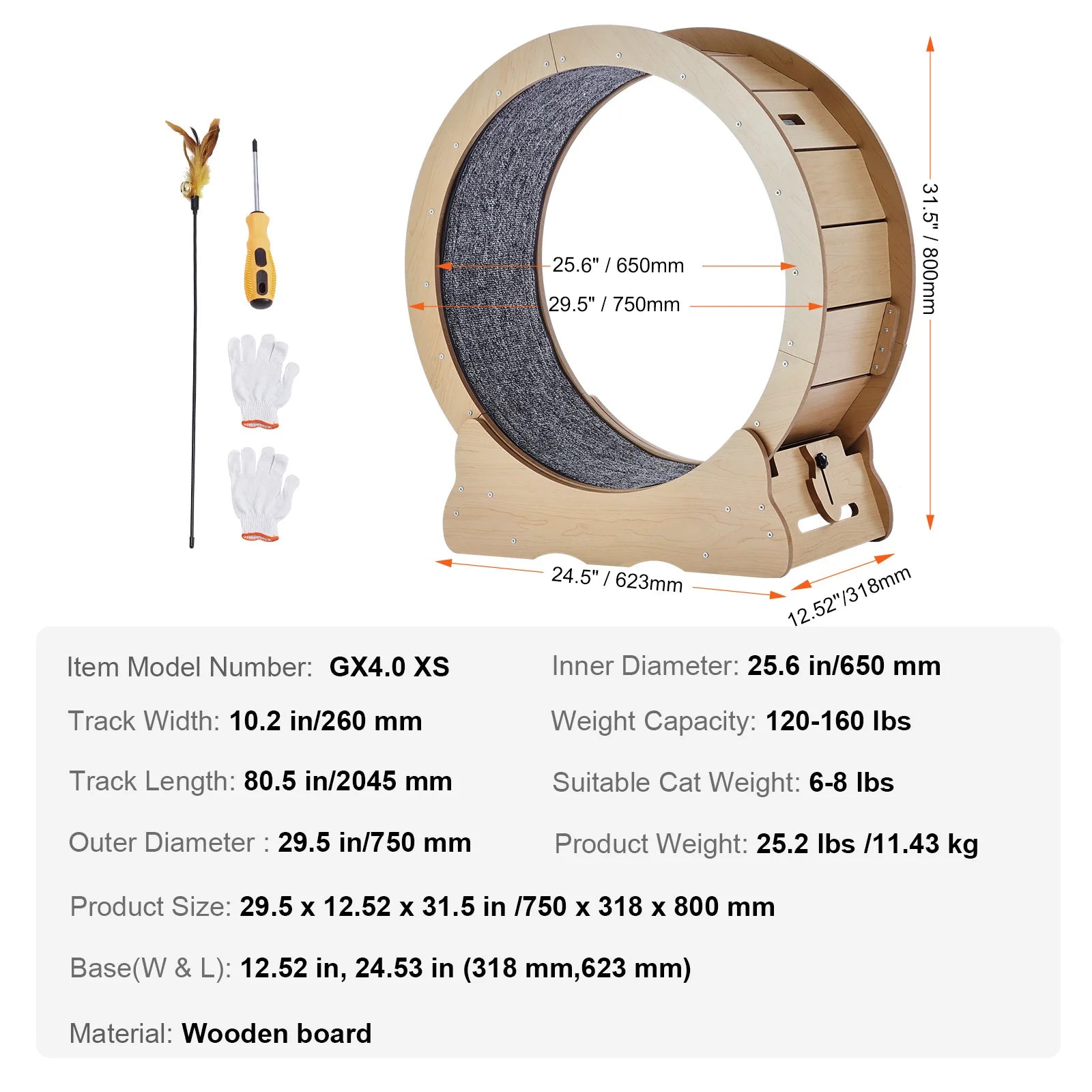 Wooden Cat Exercise Wheel Large Cat Treadmill Wheel for Indoor Cat Running
