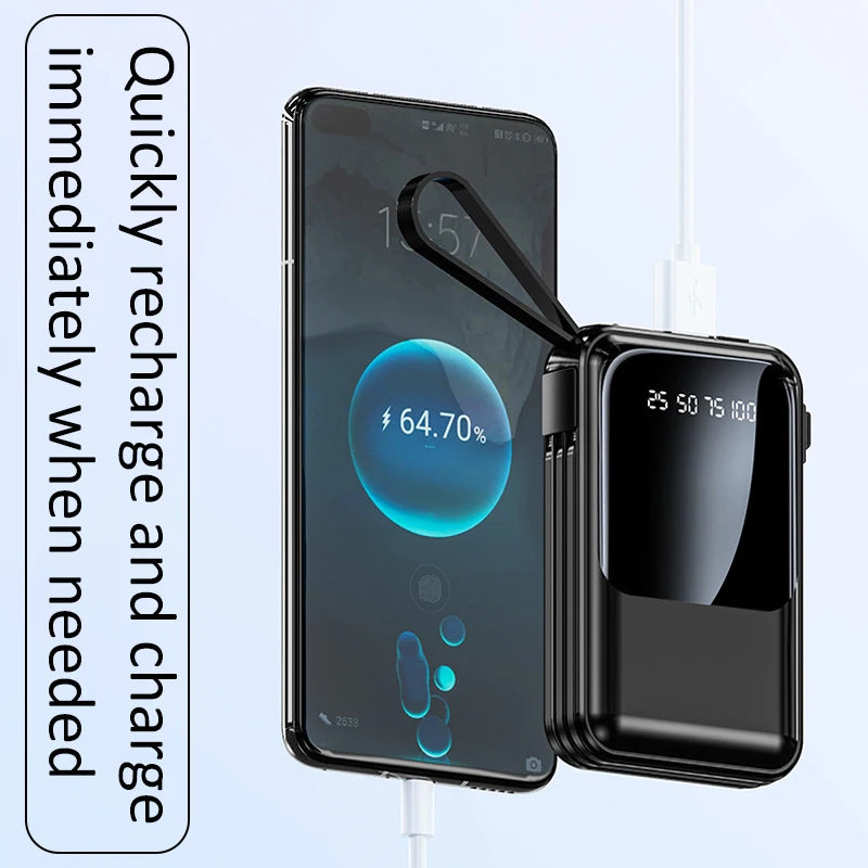 Portable power bank built-in 4 charging 10000mAh cables LED light Type-C/USB