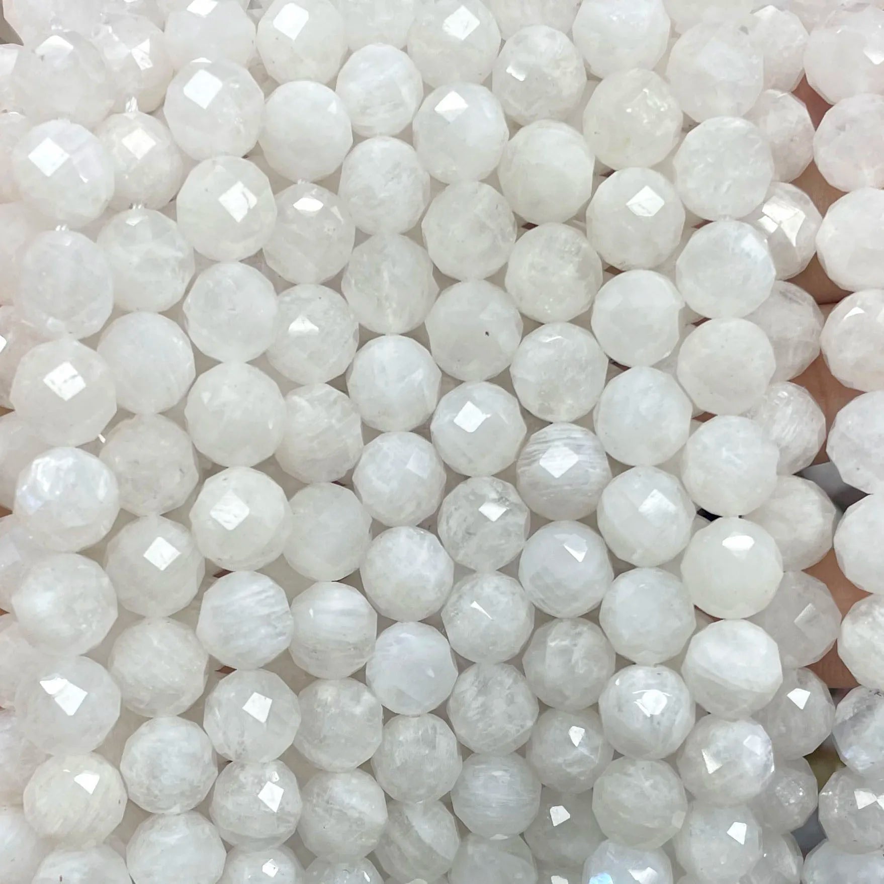 Natural Stone White Moonstone Gem Beads 6-10mm Faceted Loose Spacer for DIY Jewelry Making