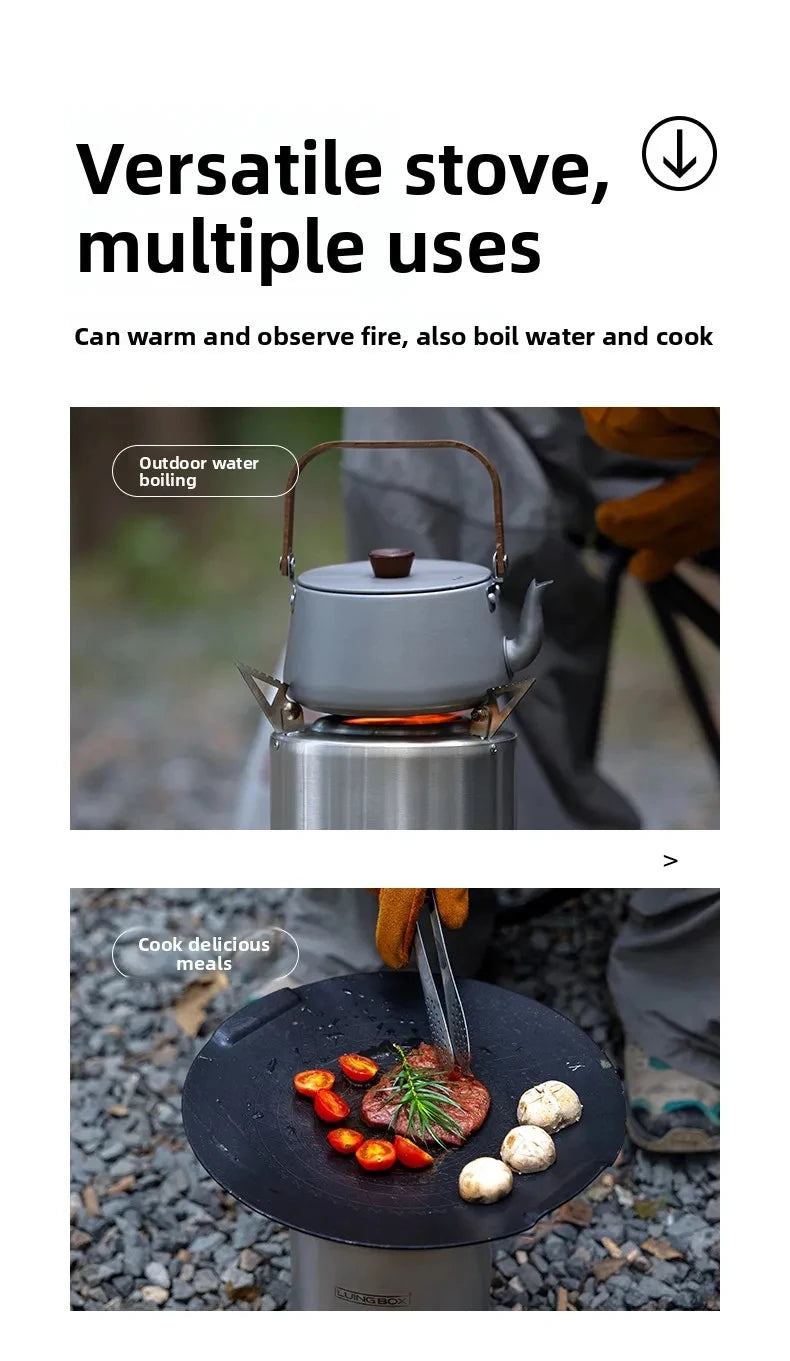Wood Camping Stove Portable Table Top Fire Pit 6.3" Stainless Steel Smokeless Outdoor Hot Tent Stove Fueled by Pellets or Wood