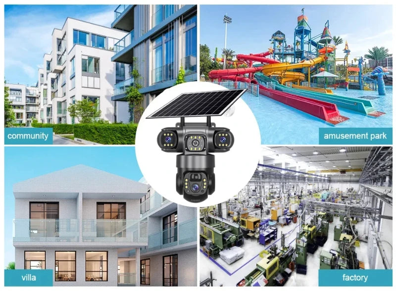 Solar Security Camera Outdoor 15MP 8K  – Triple Lens WiFi IP Camera with Night Vision