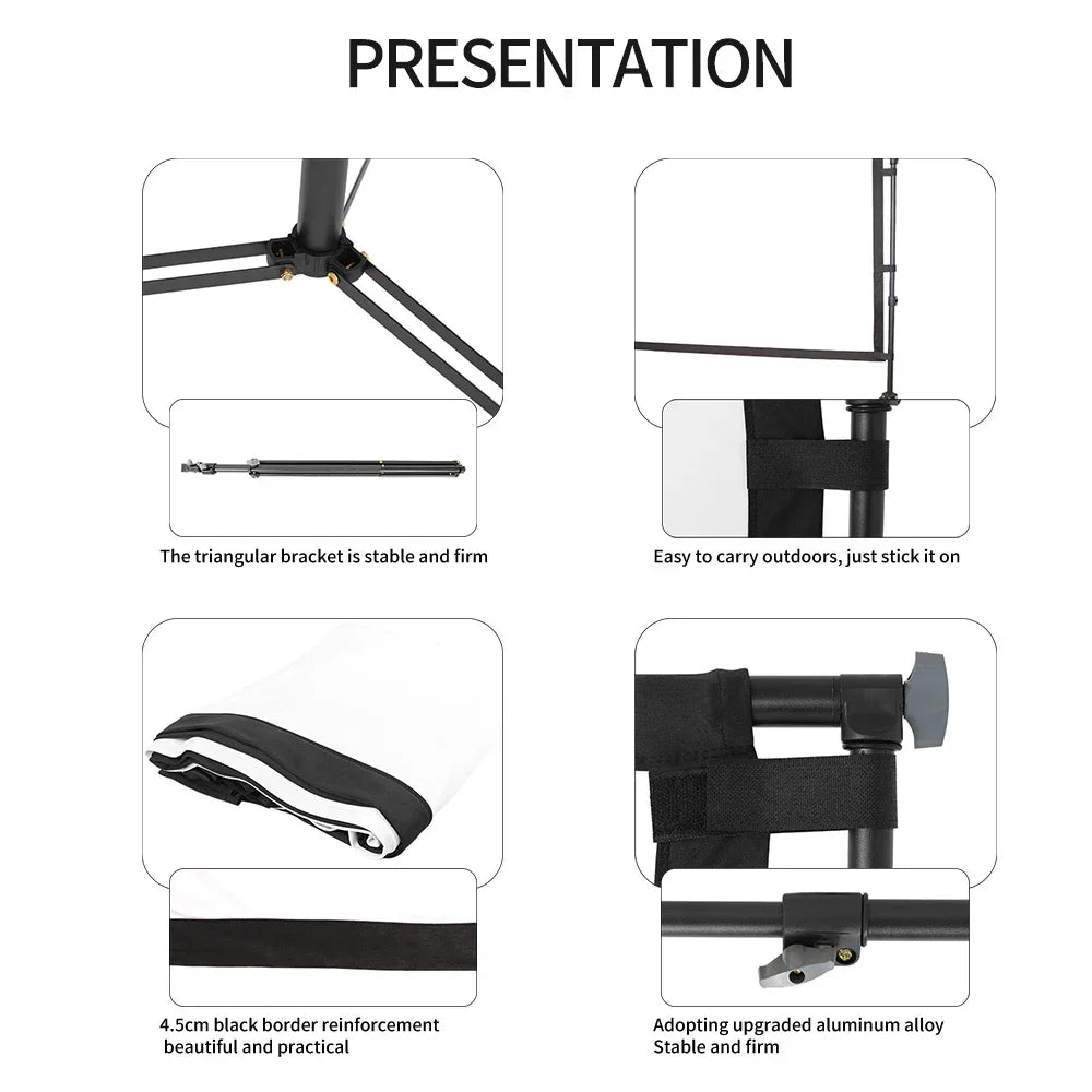 Portable Folding Movie Screen 150 Inch 4:3  HD Crease-resist Indoor Outdoor Projector
