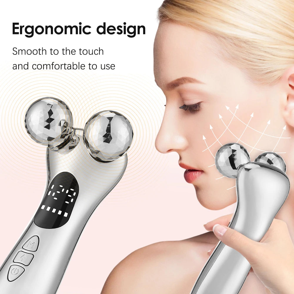 Electric Facial Micro-current Beauty Instrument LED Display Face Lift Roller Massager