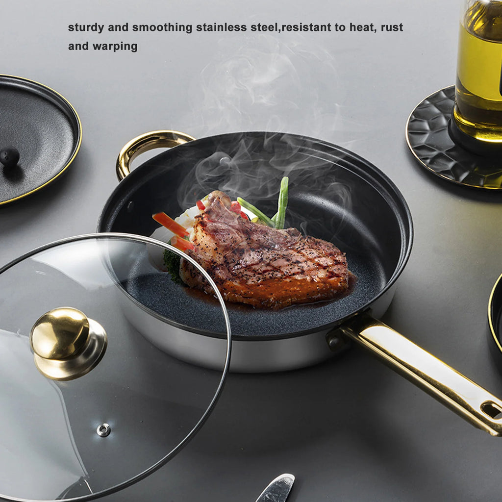6-Piece Stainless Steel Cookware Set with Gold Handles