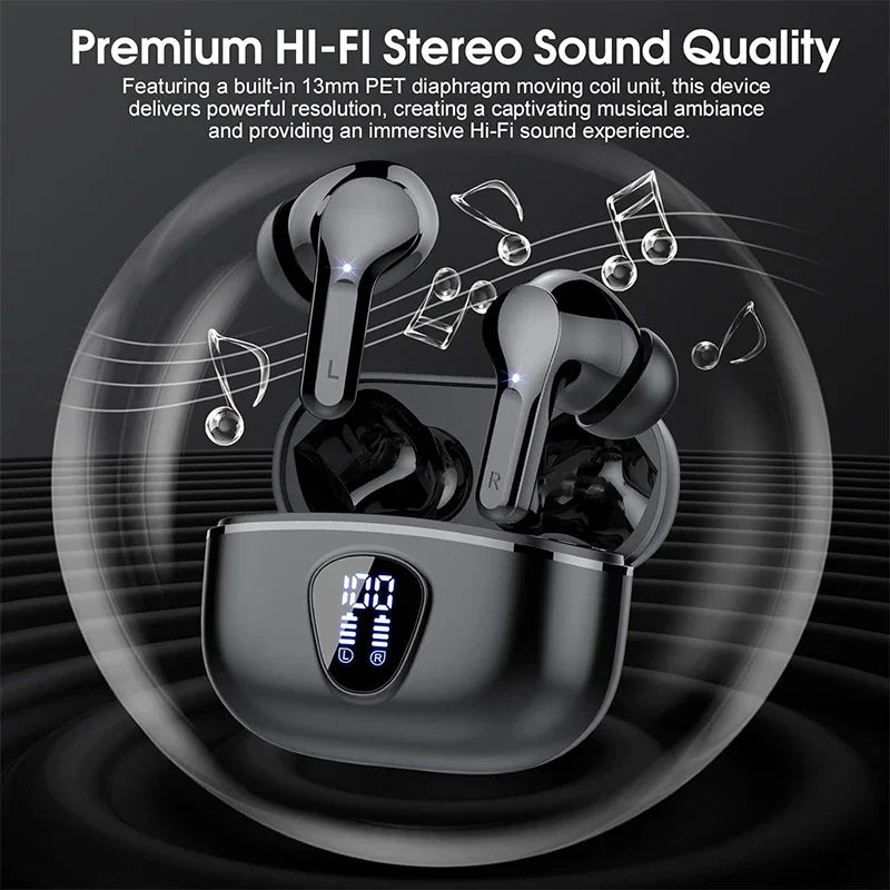 UYUXIO BT5.4 Wireless Ear Buds with LED Display HiFi Stereo Earbuds Headphones with IP7 Waterproof ENC Noise Cancelling Earphone