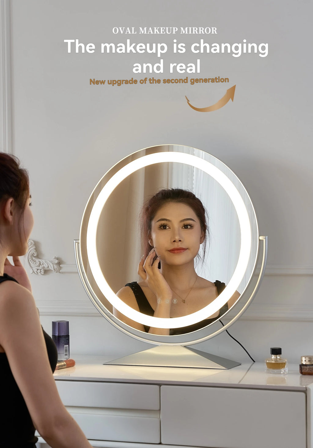 Smart LED Circle Makeup Mirror with Touch Control Lighting