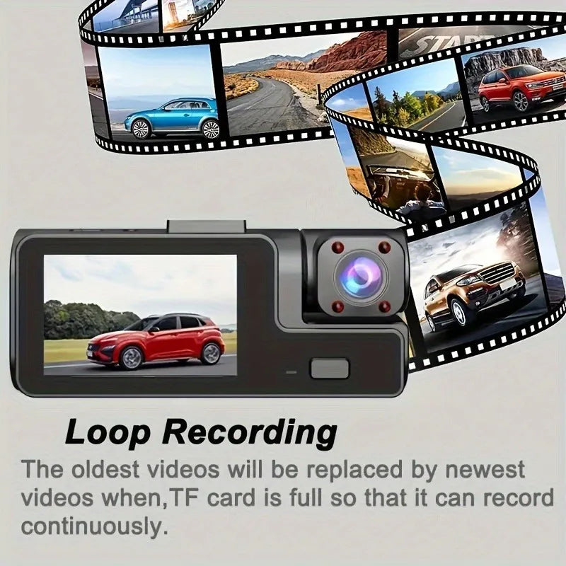 Triple Lens 1080P WiFi Dash Cam with Front, Rear & Cabin Recording, Night Vision