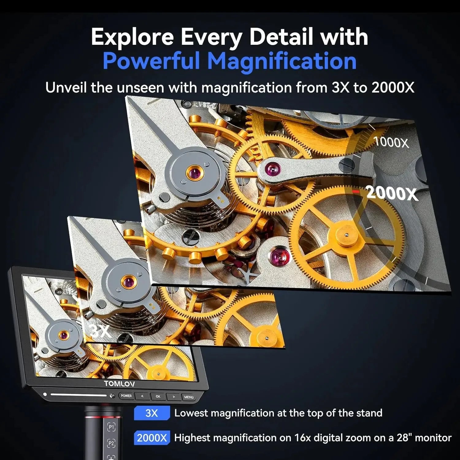 Digital Microscope 2000X TM4K-AF Flex Arm HDMI Electronics PCB 4K Autofocus