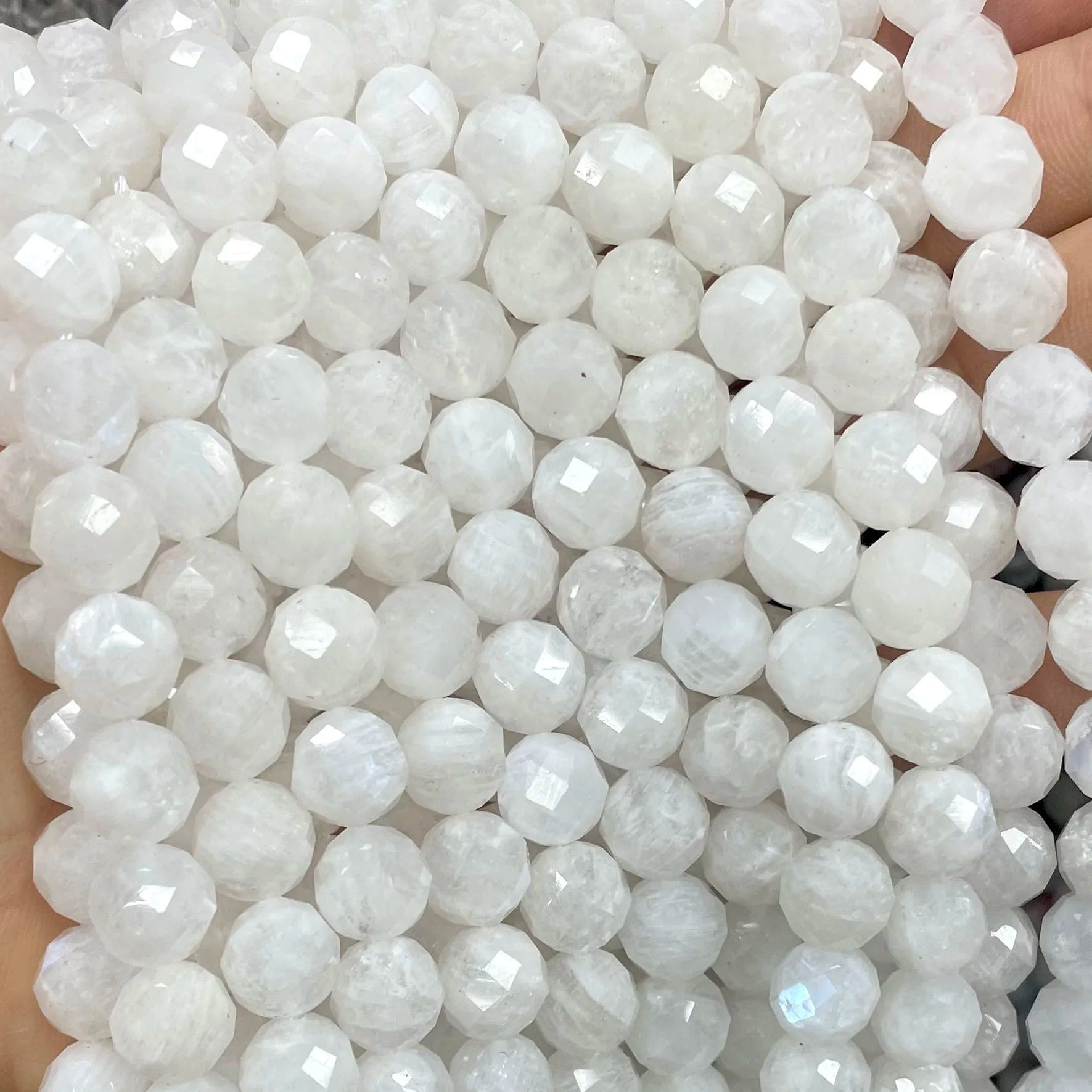 Natural Stone White Moonstone Gem Beads 6-10mm Faceted Loose Spacer for DIY Jewelry Making