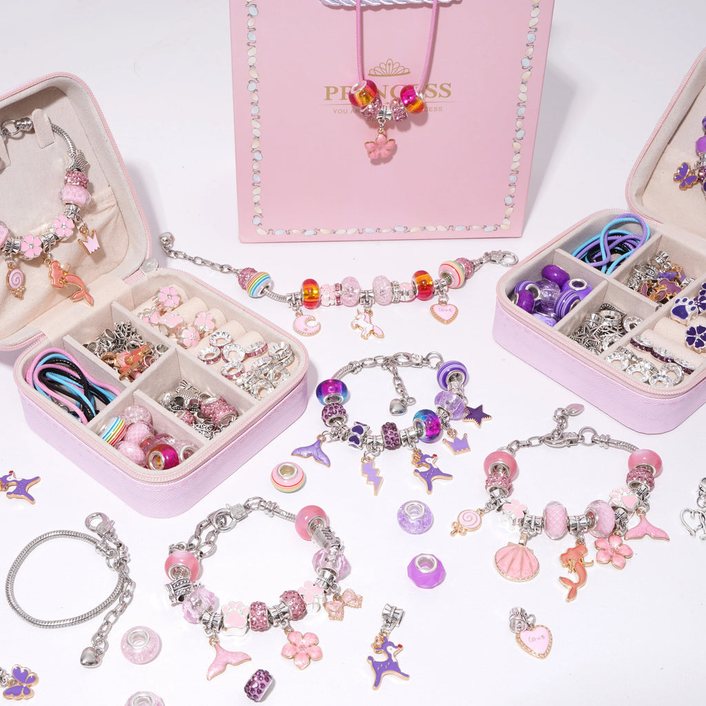 DIY Bracelets Making Kit Girls Gift with Jewelry Box Gift Bag Charms Beads Set