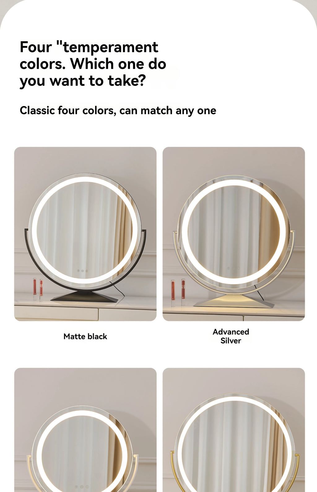 Smart LED Circle Makeup Mirror with Touch Control Lighting
