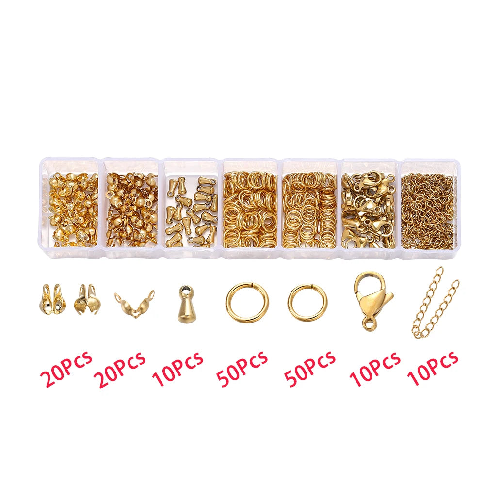 210–400PCS Jewelry Findings Starter Kit – Lobster Clasps, Jump Rings, Crimp Ends & Beads Set