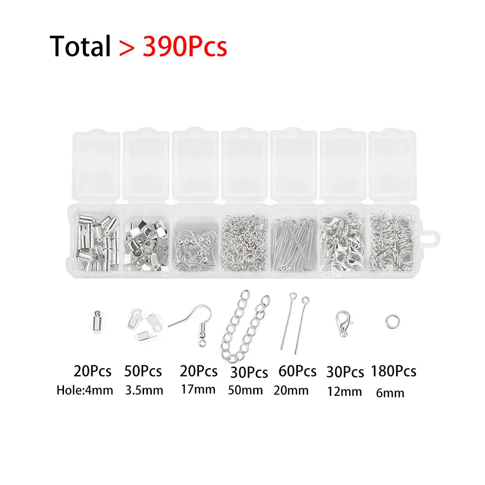 210–400PCS Jewelry Findings Starter Kit – Lobster Clasps, Jump Rings, Crimp Ends & Beads Set