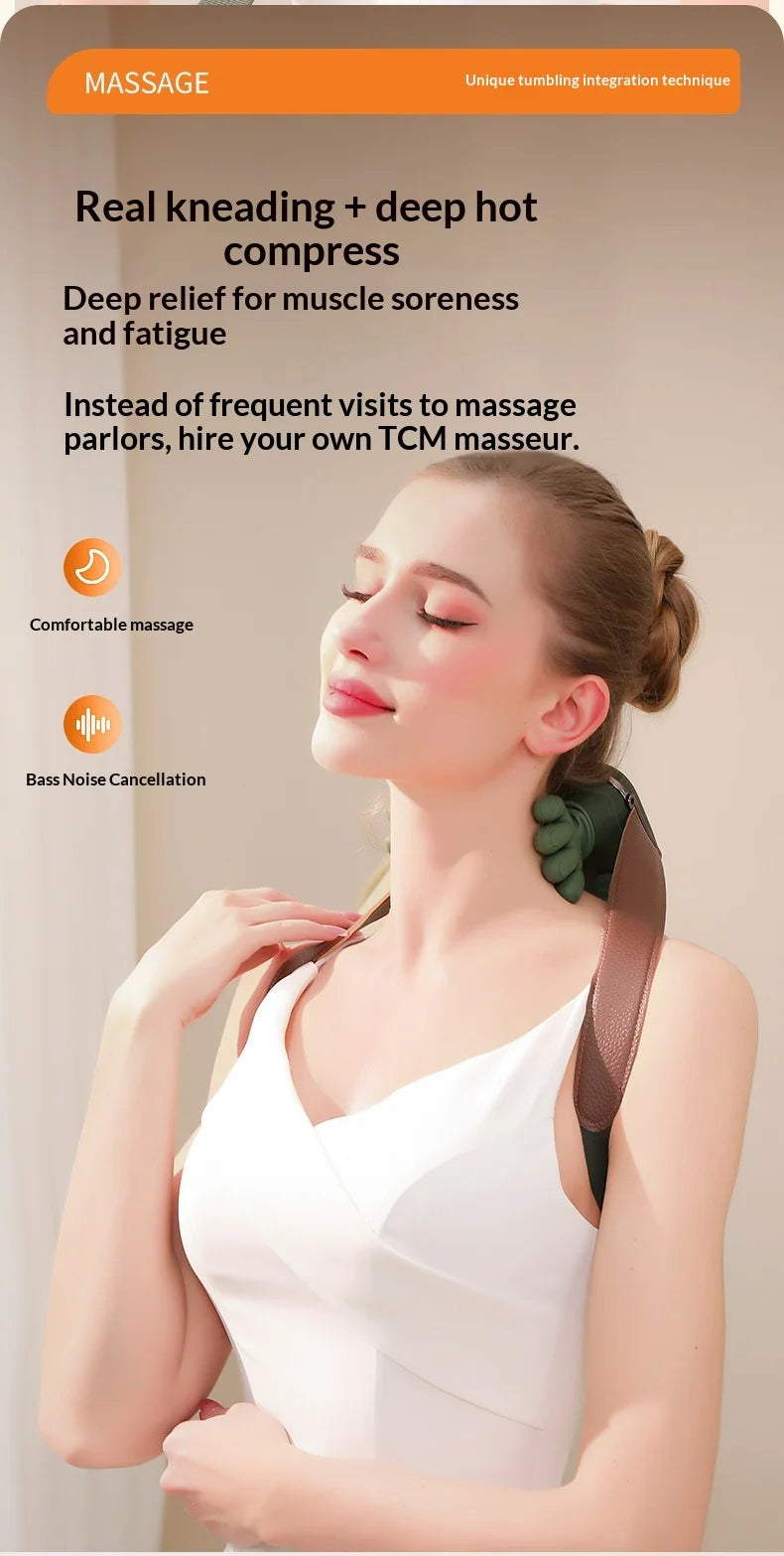 Finger Neck & Shoulder Massager with Heat Kneading for Relaxation