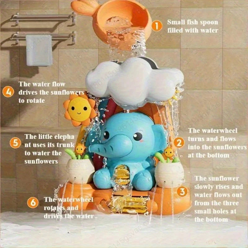 Interactive Elephant Water Wheel Bath Toy with Suction Cups