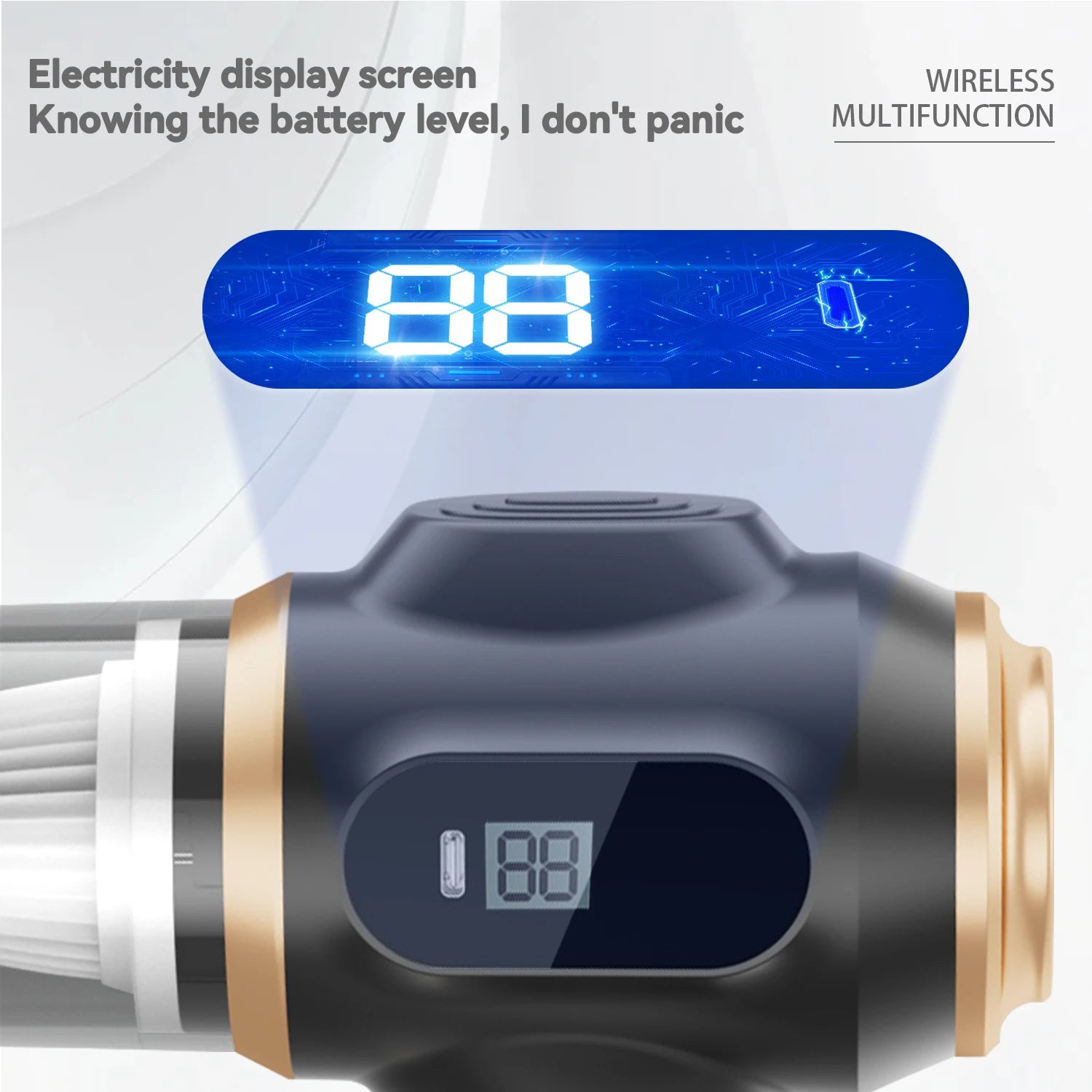 Powerful 2-in-1 Air Duster & Vacuum, Handheld Cordless Cleaner with Digital Display