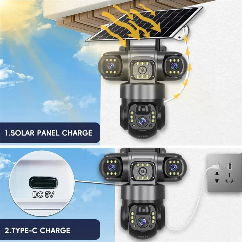 Solar Security Camera Outdoor 15MP 8K  – Triple Lens WiFi IP Camera with Night Vision
