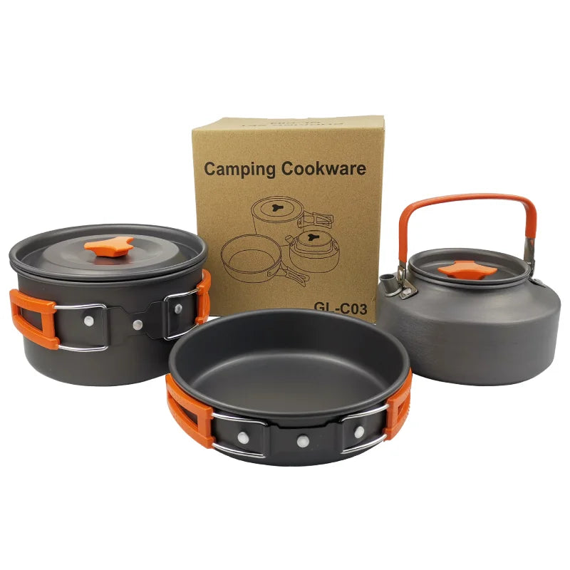 Portable Camping Cookware Set for 2-3 People – Lightweight Backpacking Cooking Kit with Folding Pots Sets