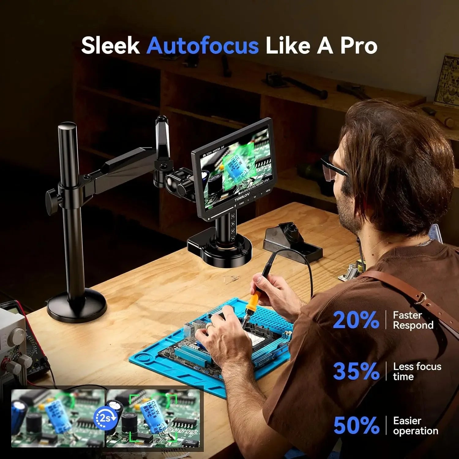 Digital Microscope 2000X TM4K-AF Flex Arm HDMI Electronics PCB 4K Autofocus