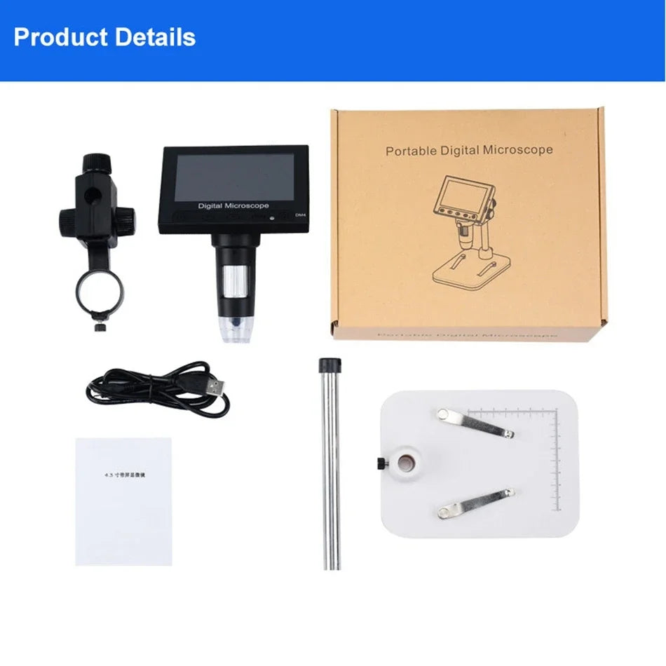 Digital Microscope  EDM4 4.3" LCD  for Electronic 1000x Coin Magnifier Repair Microscope with LED Lights for PC Windows