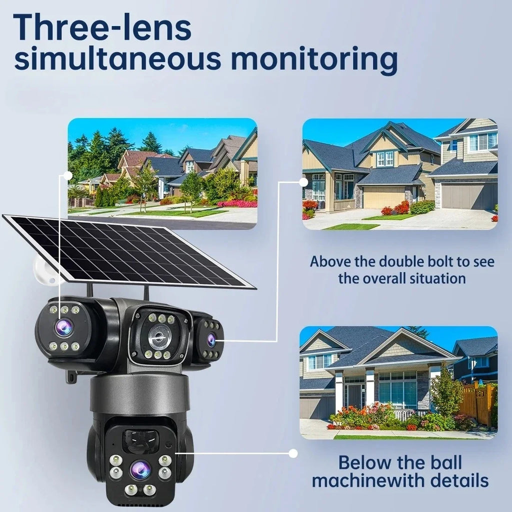 Solar Security Camera Outdoor 15MP 8K  – Triple Lens WiFi IP Camera with Night Vision