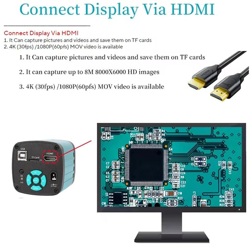Digital Microscope for Electronics 4K 1080P HD Industrial Cameras 60MP 48MP 130X Lens C-mount