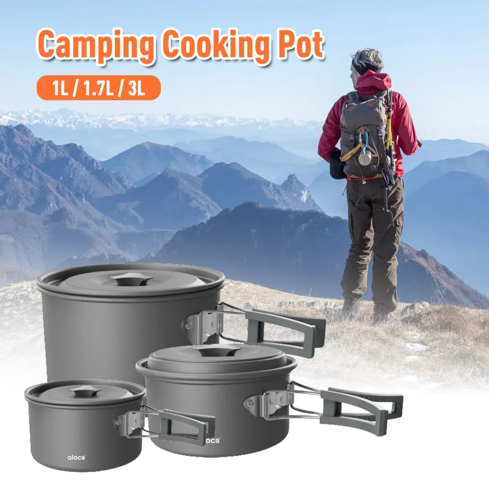 Camping Cooking Pot Aluminum Alloy Camping Cookware with Folding Handle for Camping Picnic Hiking