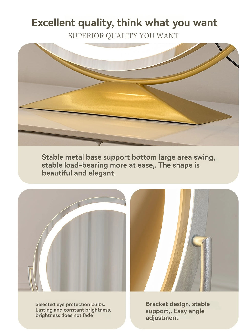 Smart LED Circle Makeup Mirror with Touch Control Lighting