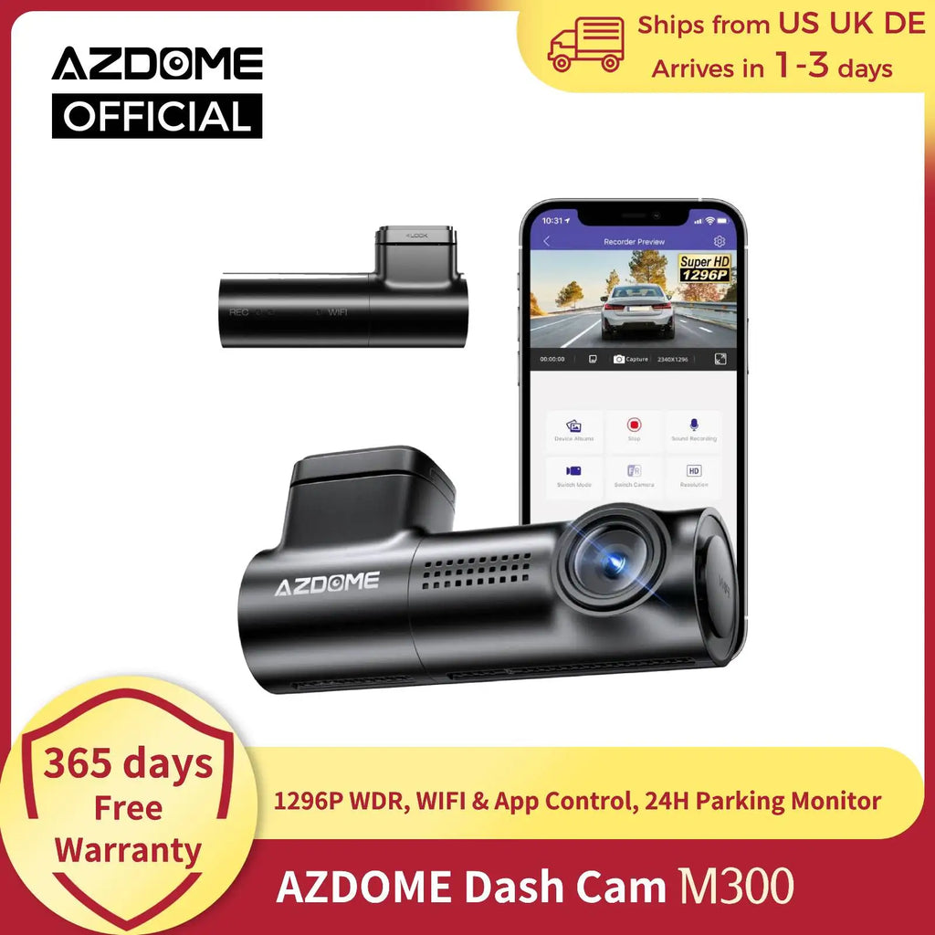Dash Cam 1296P WiFi Dash Camera for Cars Voice Control Dashcams Night Vision Loop Recording G-Sensor 24H Parking Monitor