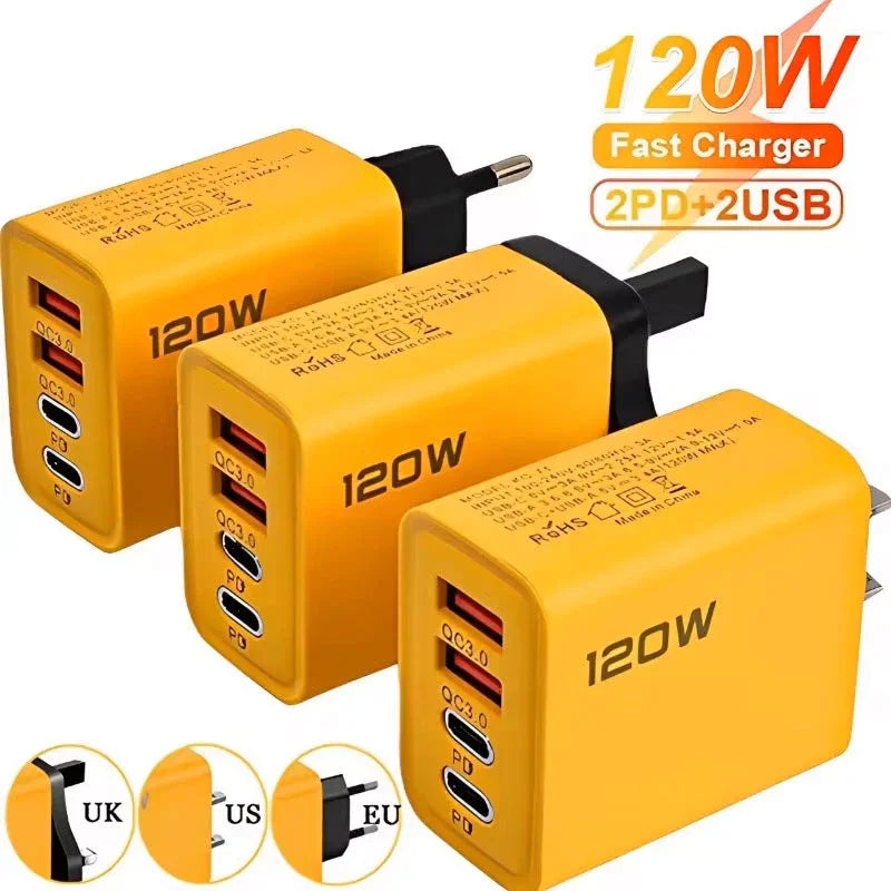 4-Port USB-C PD Fast Charger with Quick Charge 3.0, Multi-Device Wall