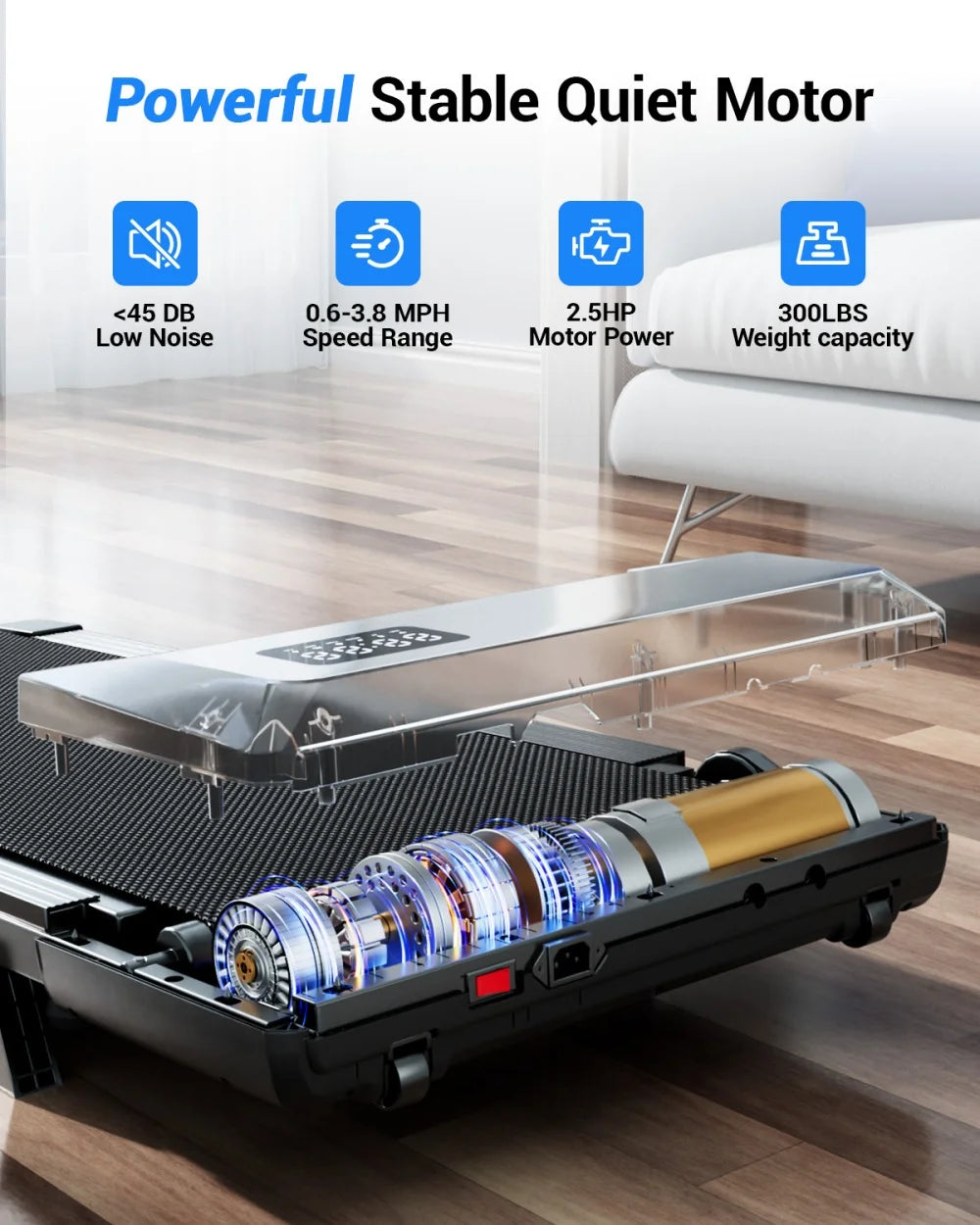 Treadmills 2.5 HP Quiet Walking Pad Under Desk Foldable 6% Slope Portable