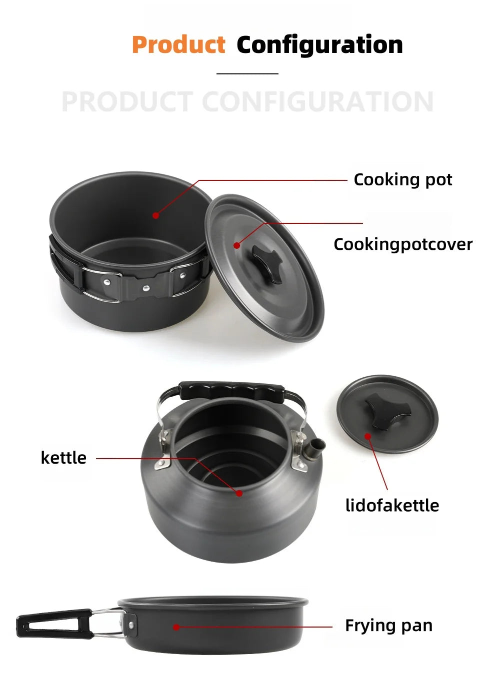 Portable Camping Cookware Set for 2-3 People – Lightweight Backpacking Cooking Kit with Folding Pots Sets