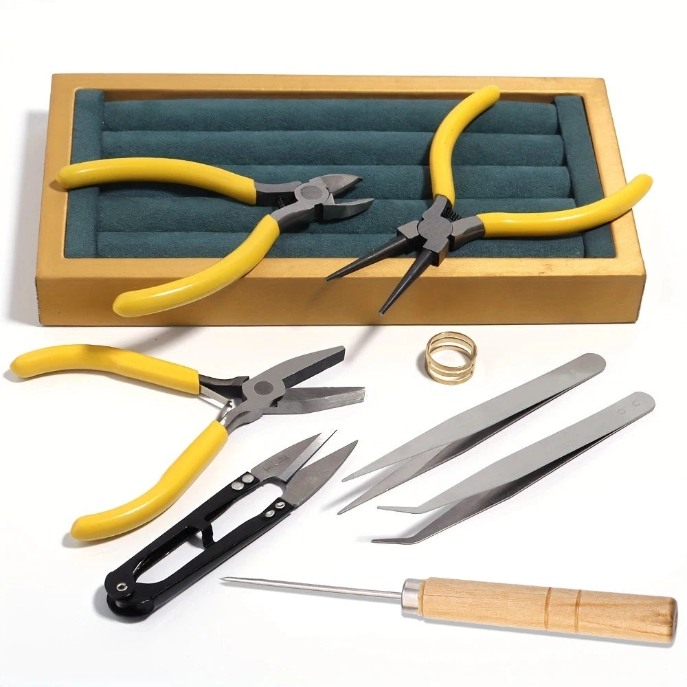 Jewelry Findings Set with Jewelry Pliers Tweezers Jump Ring Opener Awl