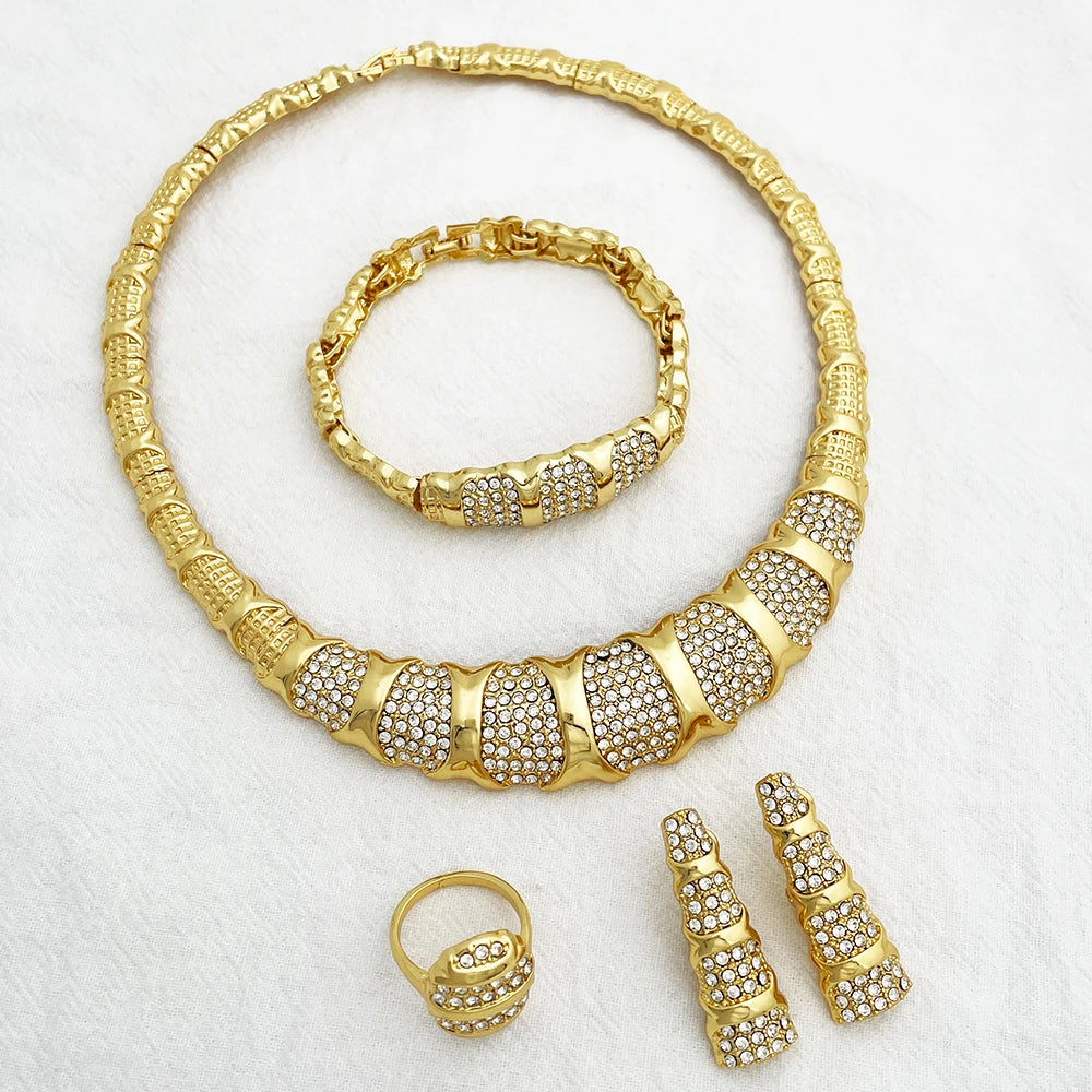 Jewelry Set For Women 18K Gold Plated Luxury Necklace Earrings Bracelet And Ring Set