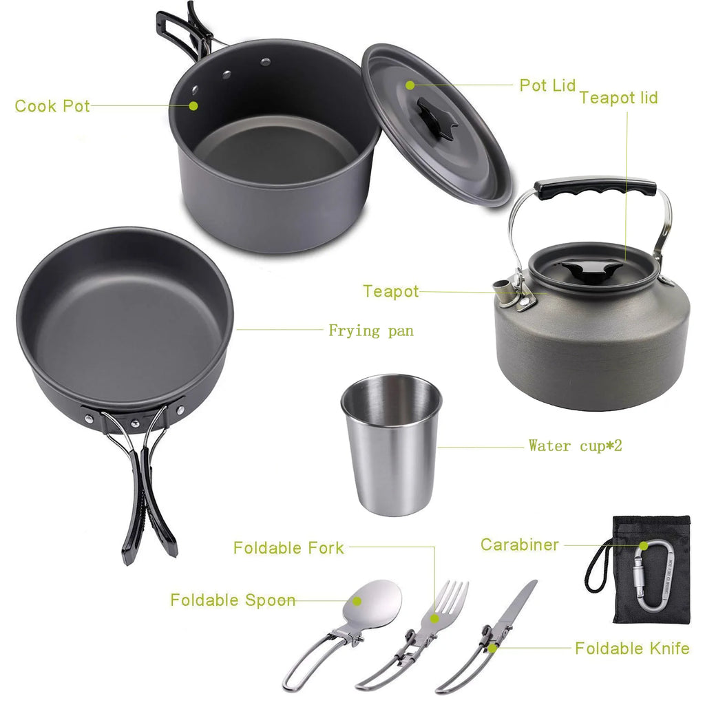 Portable Camping Cookware Set for 2-3 People – Lightweight Backpacking Cooking Kit with Folding Pots Sets