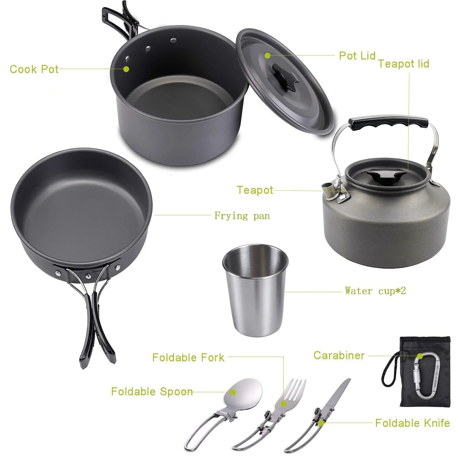 Portable Camping Cookware Set for 2-3 People – Lightweight Backpacking Cooking Kit with Folding Pots Sets