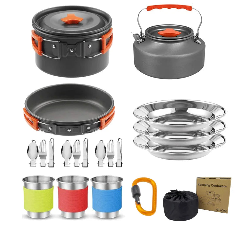 Portable Camping Cookware Set for 2-3 People – Lightweight Backpacking Cooking Kit with Folding Pots Sets