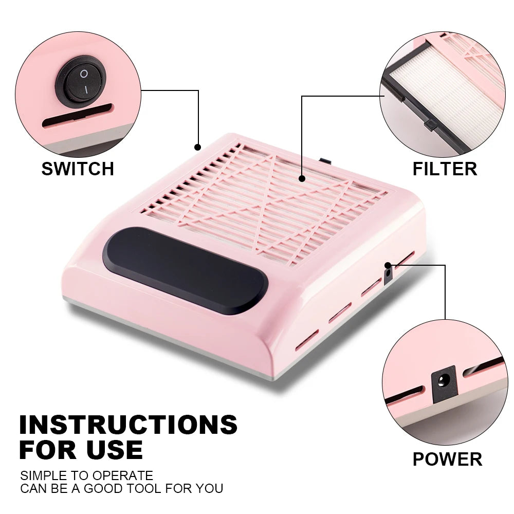 Nail Dust Collector Manicure Machine Tools Strong Power Nail Vacuum