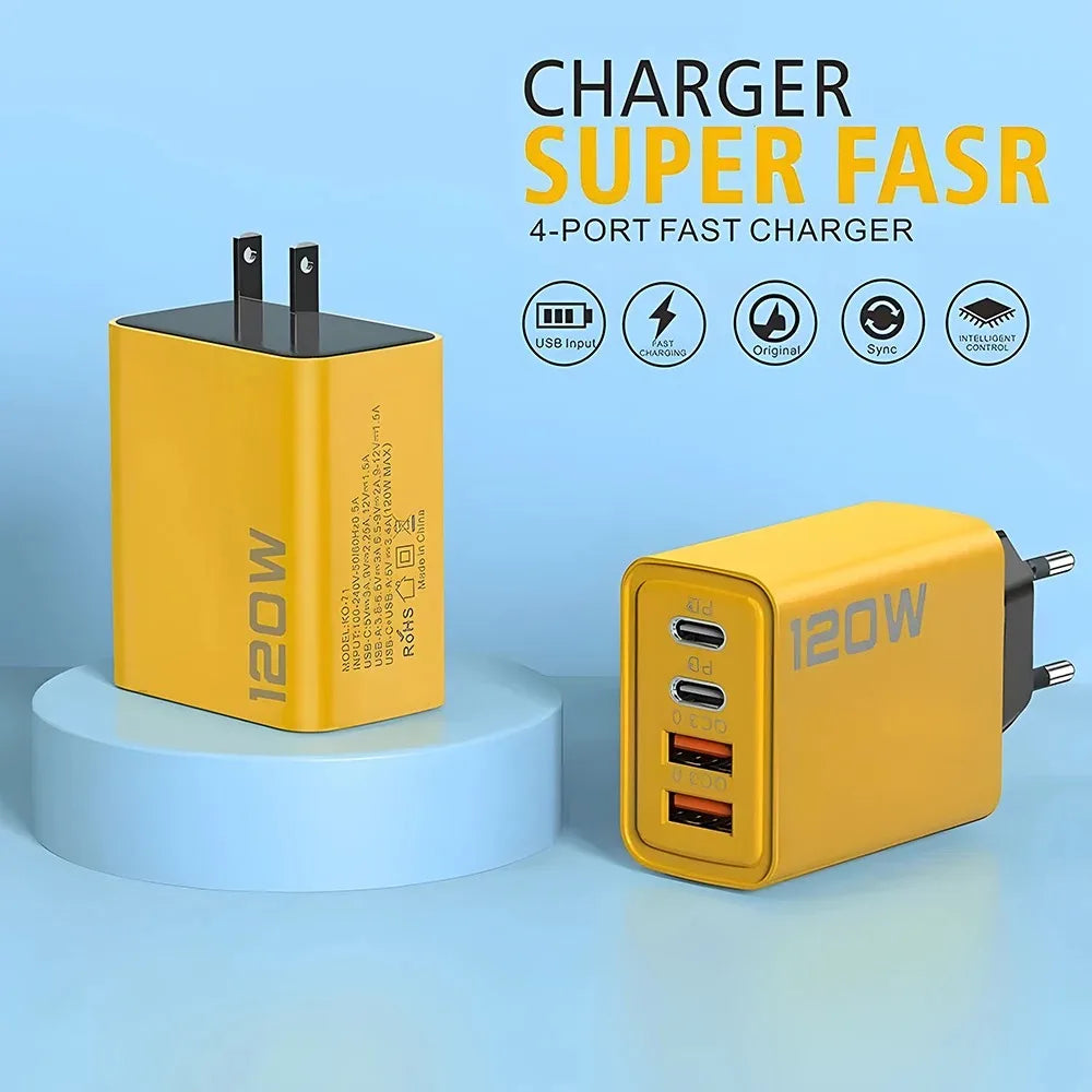 4-Port USB-C PD Fast Charger with Quick Charge 3.0, Multi-Device Wall