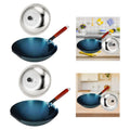Wok Pan Chef with Wood Handle for Induction Cooker with Lid Traditional Wok for Kitchen Household Home Restaurant Cooking