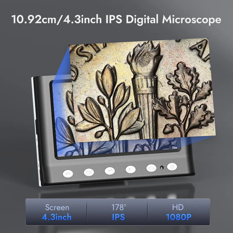 4.3” LCD Digital Microscope 1000X with HD Image Capture & Video Recording