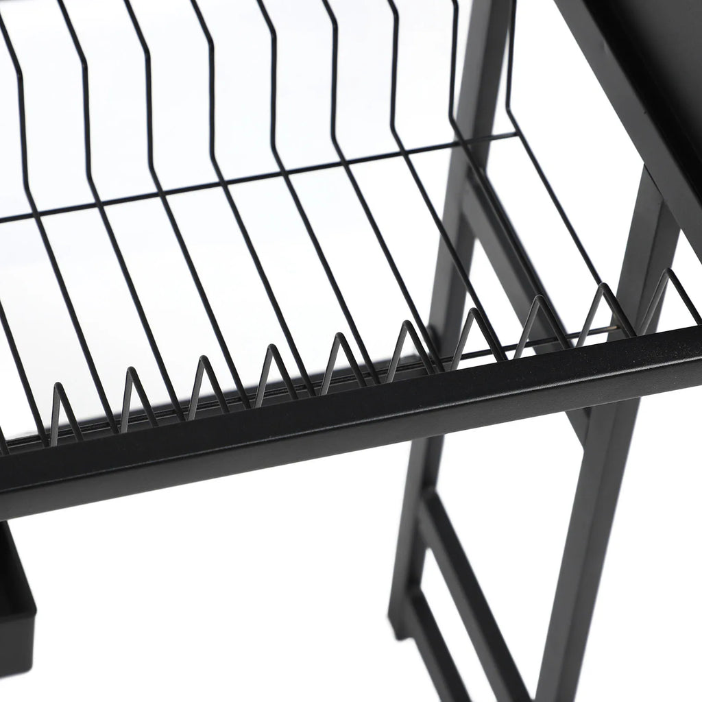 Kitchen Sink Rack Carbon Steel Space Saving 2 Tier Above Kitchen Sink Dish Drying Drainer Rack with Cover for Kitchen