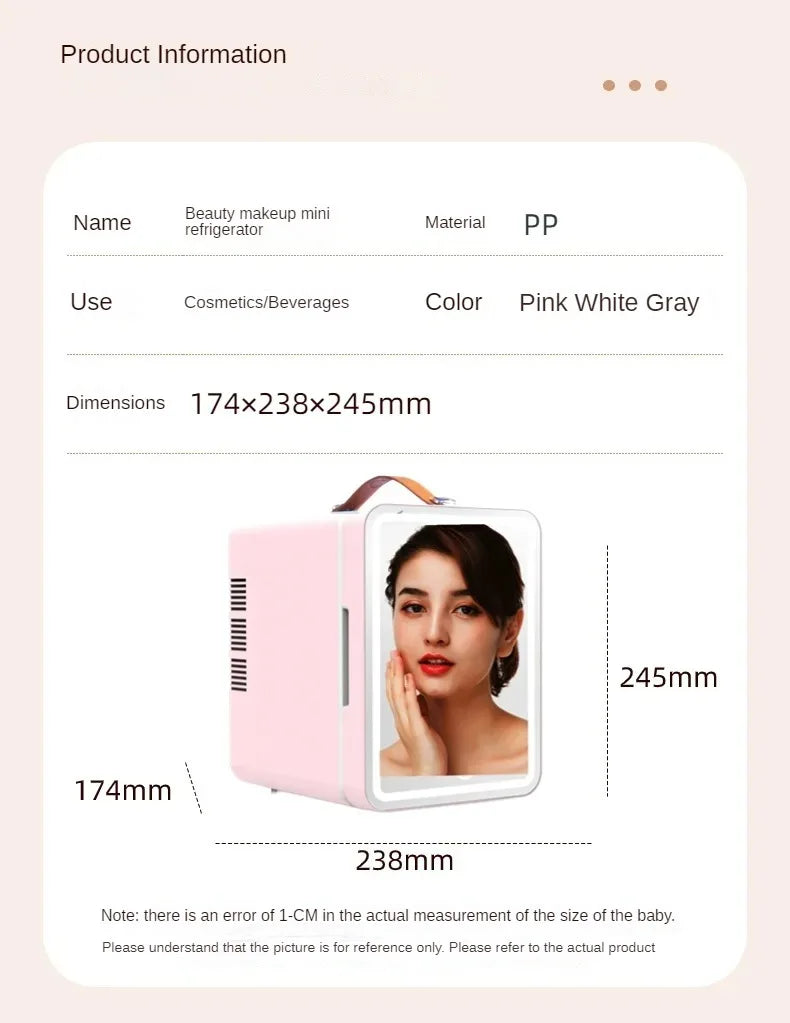 4L Portable Skincare Fridge with LED Light, Compact Mini Beauty Cooler