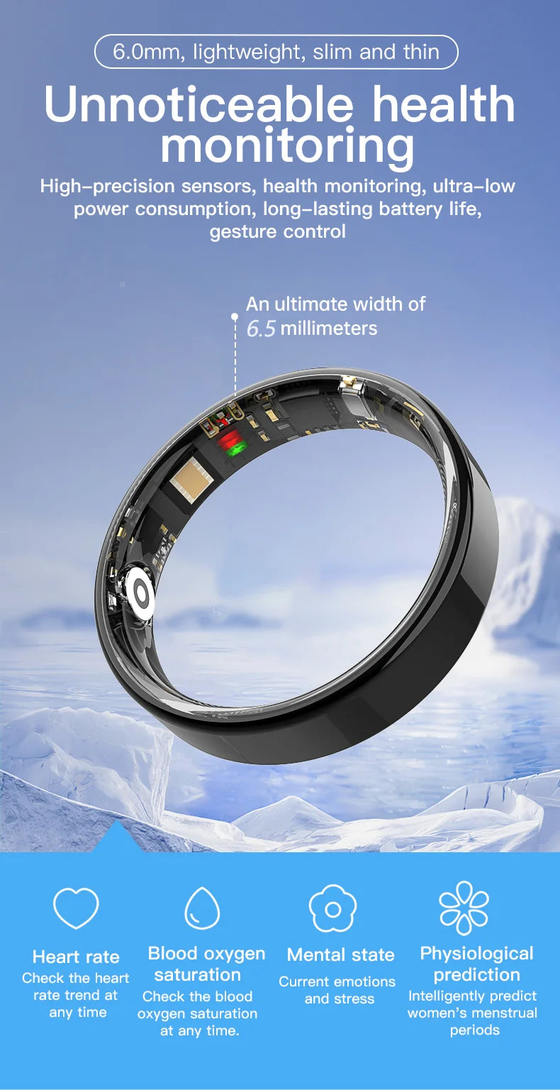 Smart Ring Bluetooth Call Heart Rate Blood Pressure Monitor 5ATM Waterproof