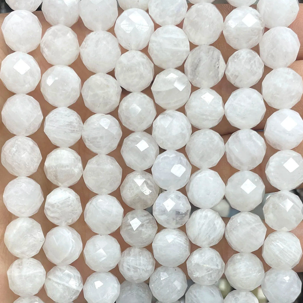 Natural Stone White Moonstone Gem Beads 6-10mm Faceted Loose Spacer for DIY Jewelry Making