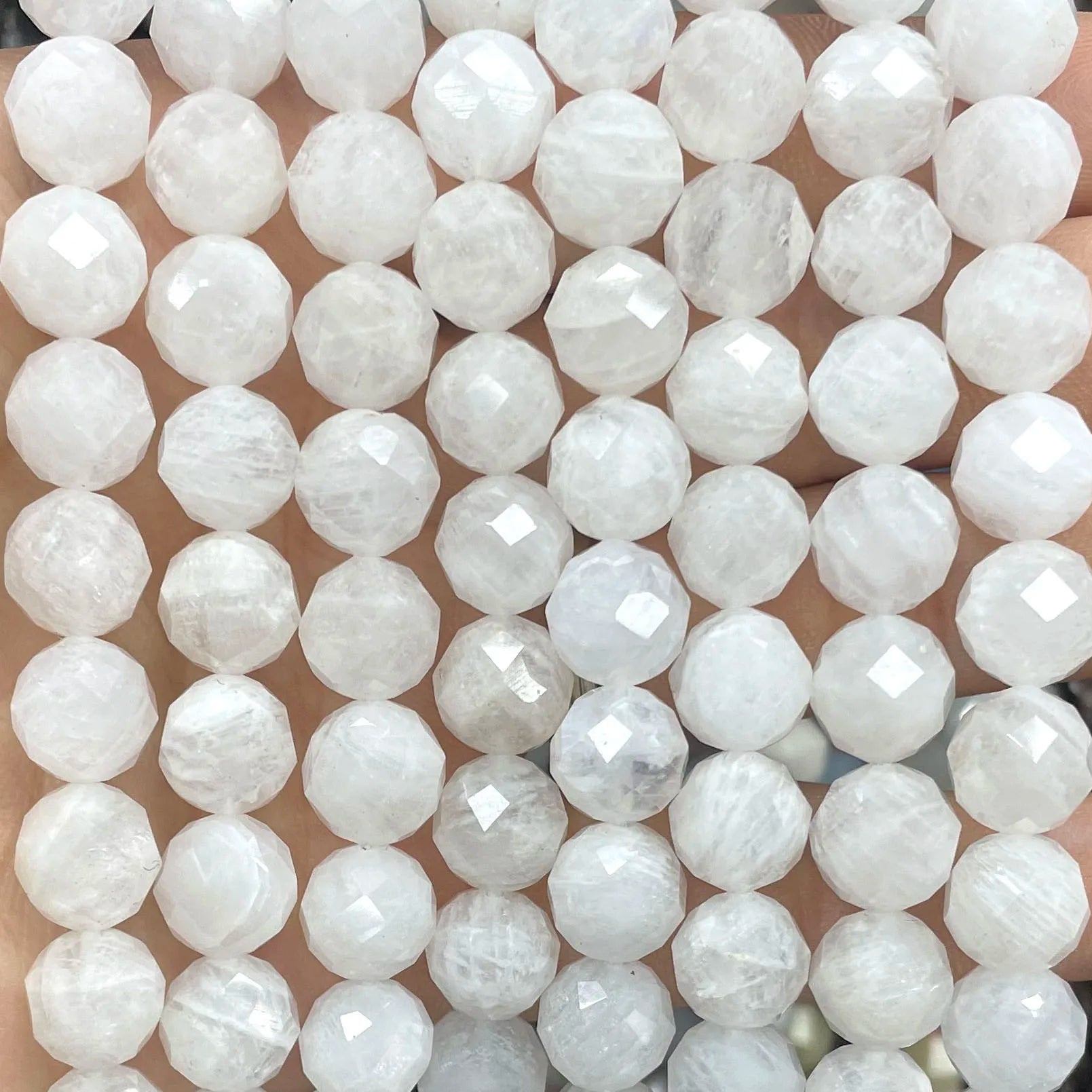 Natural Stone White Moonstone Gem Beads 6-10mm Faceted Loose Spacer for DIY Jewelry Making