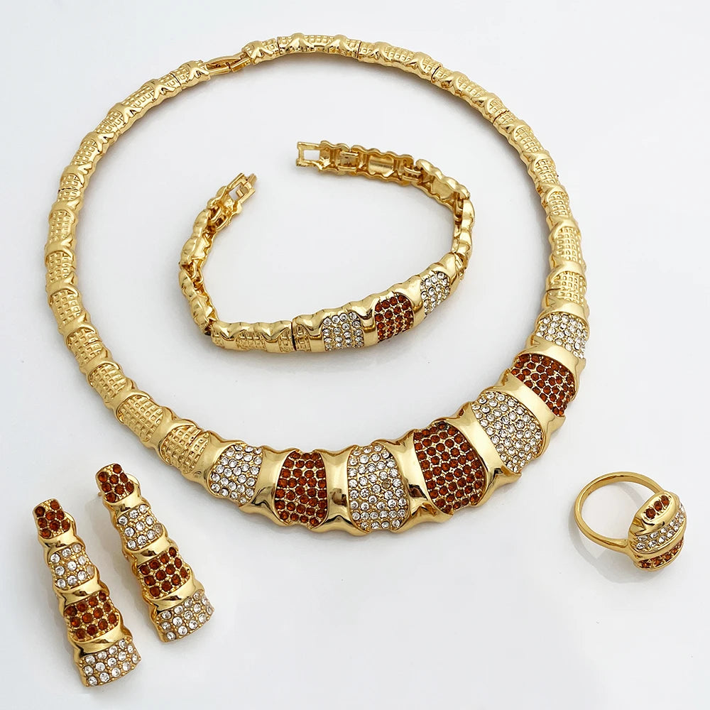 Jewelry Set For Women 18K Gold Plated Luxury Necklace Earrings Bracelet And Ring Set